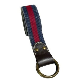 J. McLaughlin Vintage Wash Fabric Web Belt Navy Red Stripe D/O Ring SZ M Women’s